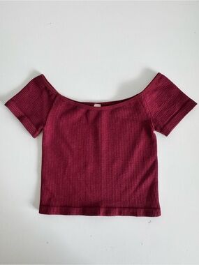 NEW By Together Seamless Ribbed Off-Shoulder Crop Top – Burgundy Wine - Size S/M